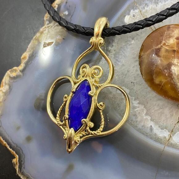 Carolyn Pollack Sterling Silver & Gold Plated Lapis Doublet Enhancer Pendant - Picture 5 of 10